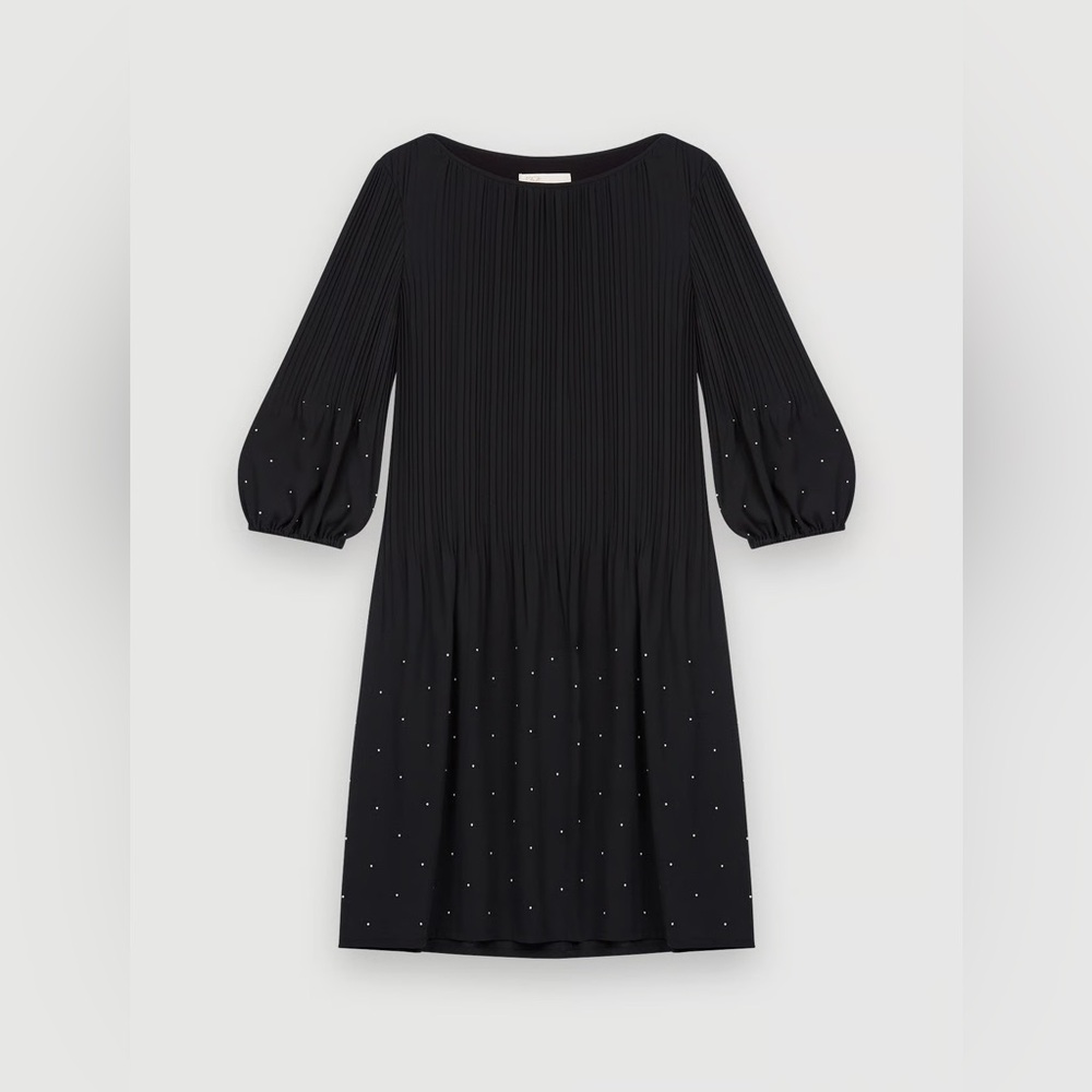 Maje Black Pleated Mini Dress with Silver Ball Details. $450 MSRP. Like New!